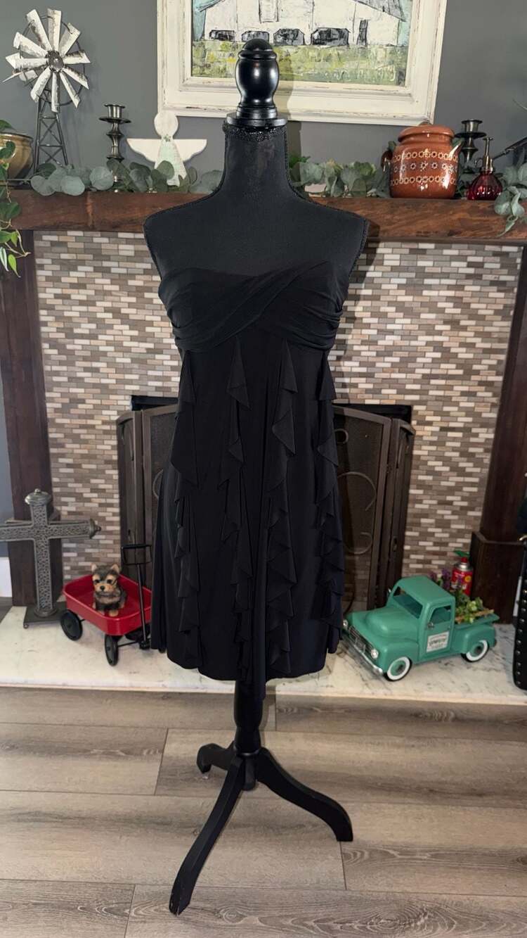 Blondie Nites Strapless Ruffle Cocktail Dress Size 7 Black